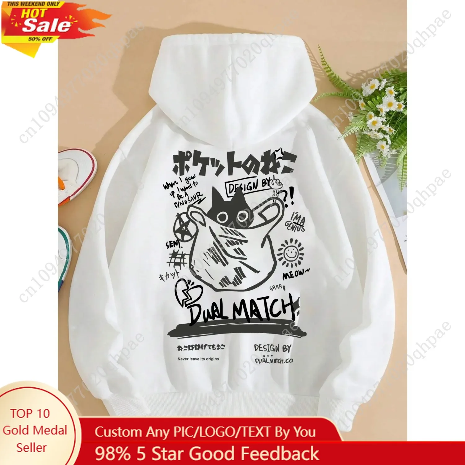 

Cute Cat Cartoon Printed Sweatshirt Women Harajuku Casual Loose Hooded Fashion Soft Pocket Hoodies Autumn Warm Female Clothes