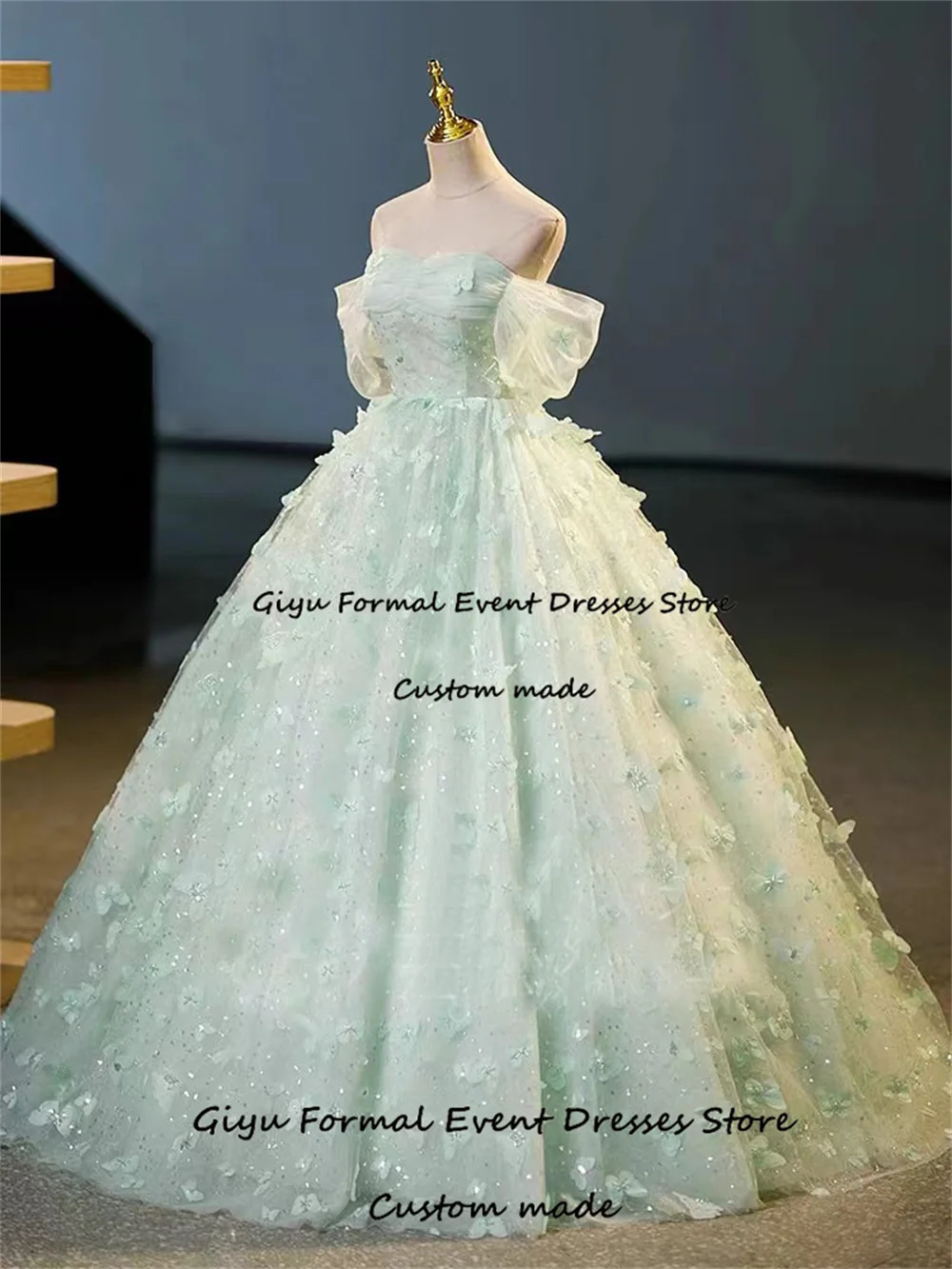 Giyu Fairy Ball Gown Quinceanera Dress Off the Shoulder Butterfly abito da sera lungo fino al pavimento abito da sera da concerto