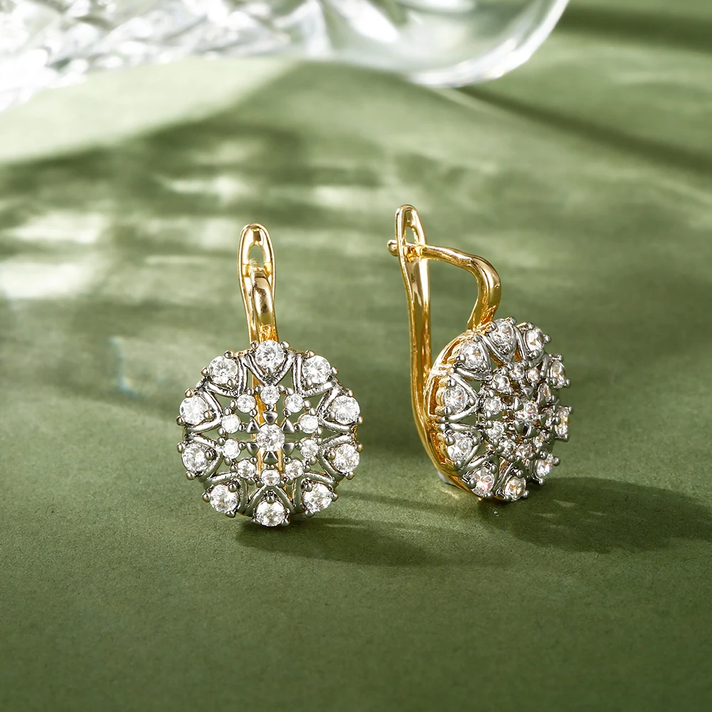 Crystal inlaid embedded vermiculite design earrings ring jewelry set copper plated 14K gold exquisite fashion gift
