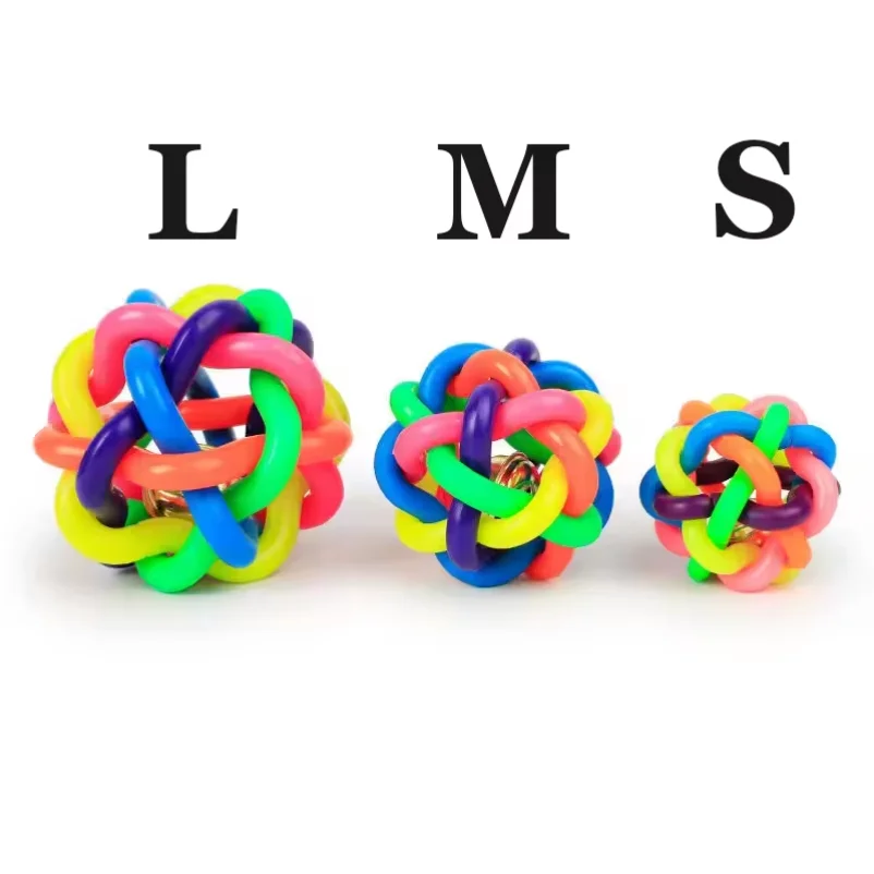 

Colorful Bell Woven Toy Popular Dog Bite Resistant Rubber Pet Chewing Playing Fetching Nice Ball Puppy Toy for Large Small Dogs
