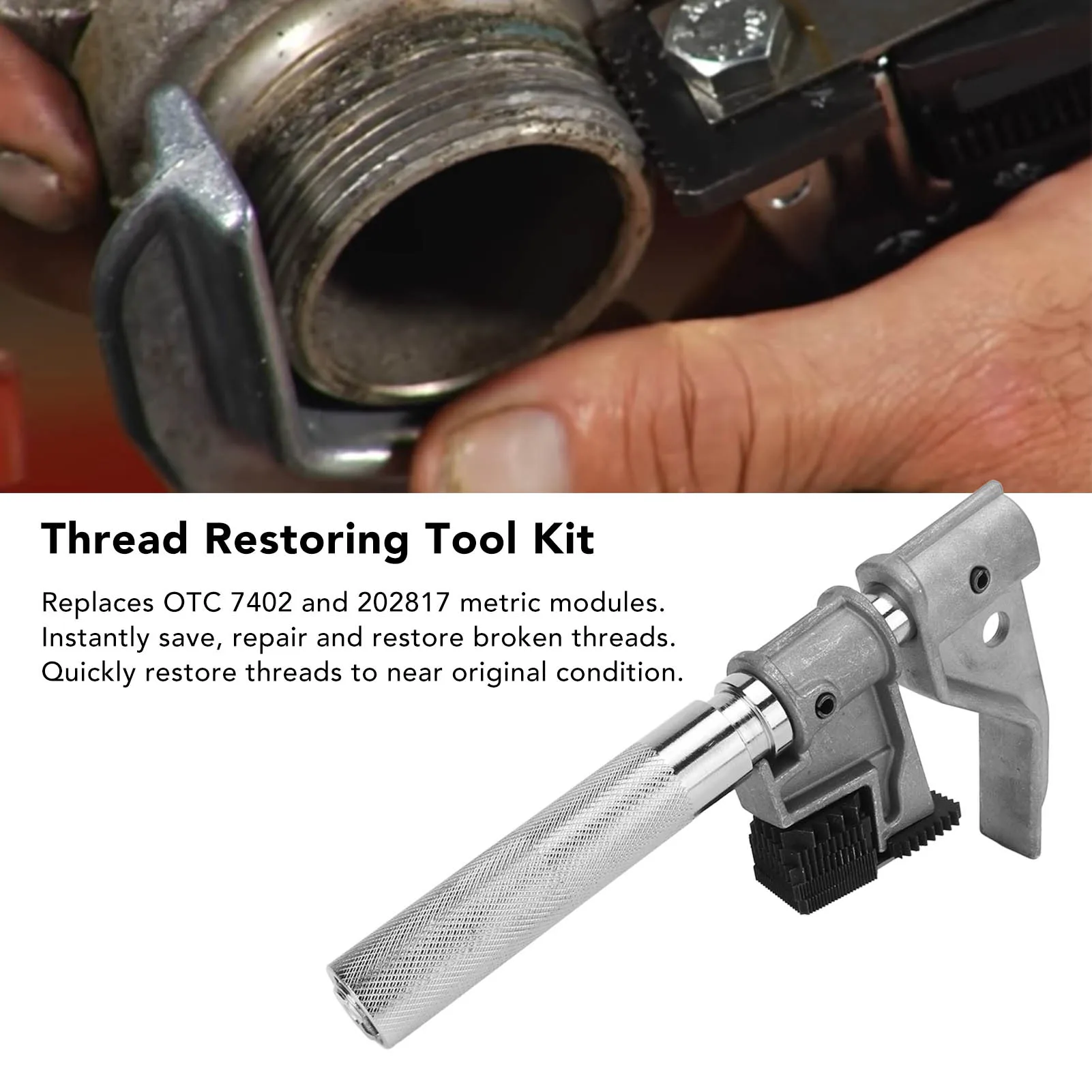 

External Thread Repair Tool Kit Aluminum Silver Anodized Finish Damage Free for 1‑1/4in‑5in OD