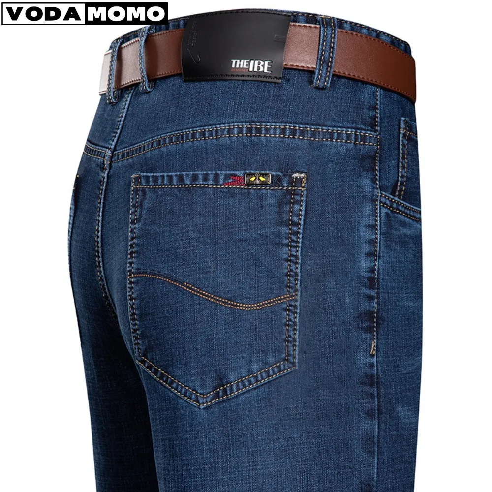 Spring and Autumn 2024 New Middle aged High Waist Loose Straight Leg Jeans Men's Long Pants Elastic Casual Business Denim Pants