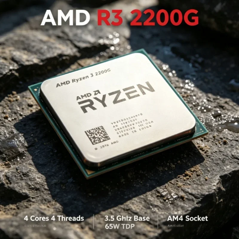 AMD Ryzen 3 2200G No Cooler Unlocked CPU 4 Core 4 Thread 3.5GHz AM4 Socket Vega 8 Graphics Desktop Processor Without Package