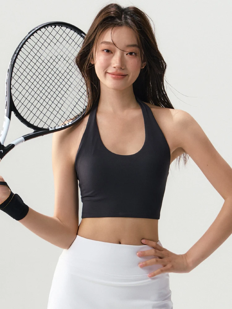 Women's Sexy Backless Padded Sports Bra Fixed chest pad Halter Neck Comfort Bare Navel Top Running Fitness Outdoor Sports Vest