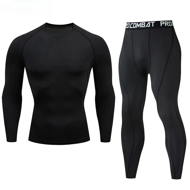 

Men's sports running suit, tight fitting shirt+long pants, tight fitting long sleeves, quick drying fitness suit, gym yoga suit