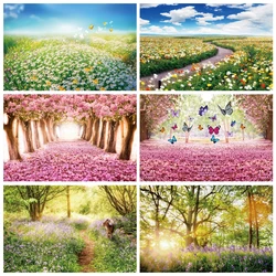 Spring Backdrop Natural Scenery Forest Tree Flower Garden Photography Background for kids Birthday Wedding Baby Shower Party