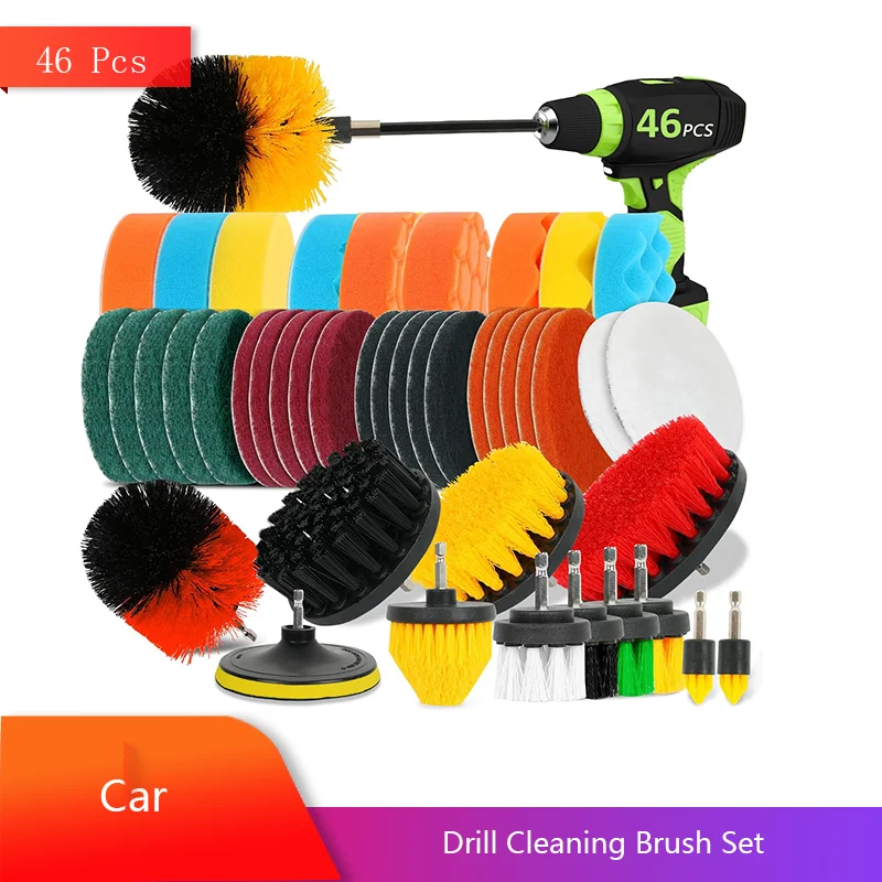 

45 Pcs Drill Cleaning Brush Set All-Purpose Power Scrubber and Detailing Kit with Extended Reach Attachment for Tiles Grout Car