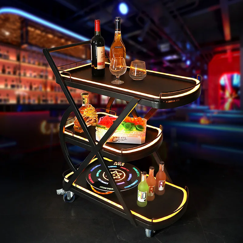 Bar Night KTV Luminous Wine Cart Hotel Restaurant Mobile Cake Cart LED Wine Delivery Food Cart Pushcart