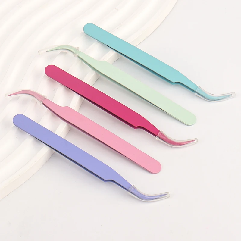 Macaron Color Curved Lash Tweezers Stainless Steel Anti Slip Eyelash Extension Tweezers For Individual Volume Lash Grafting