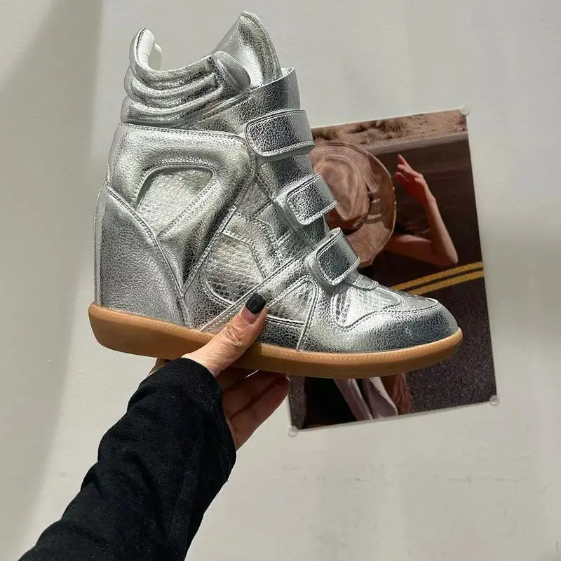 Women High‑Top Hidden Wedge Sneakers 2026 Spring New Red Patchwork Straps Closure Thick Sole Inner Height‑IncreaseF385 view 3