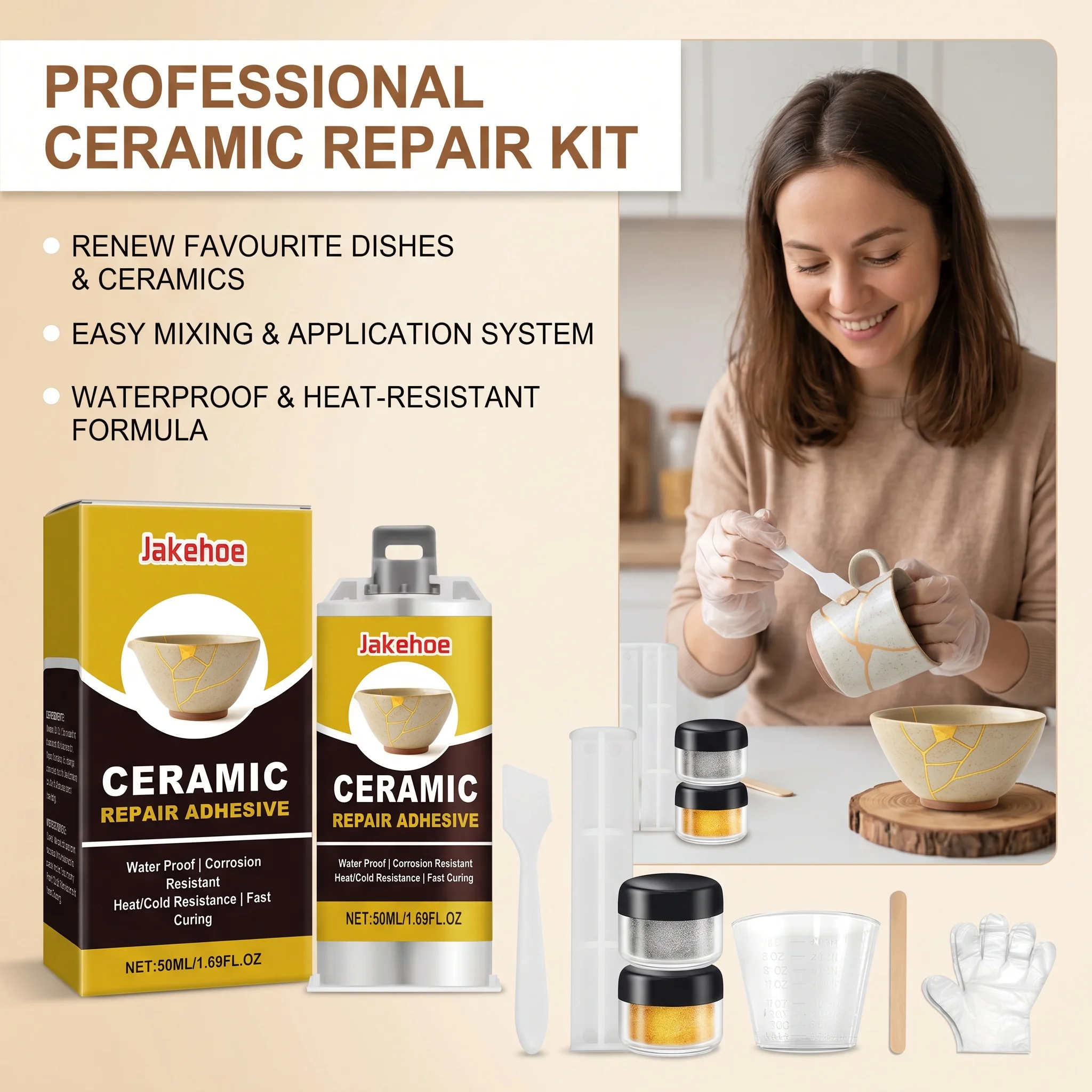 Ceramic Repair Adhesive Kit Repair Ceramic Glass Beautify Cracks Heat & Cold Resistant Fast Curing Waterproof Crack Repair Glue