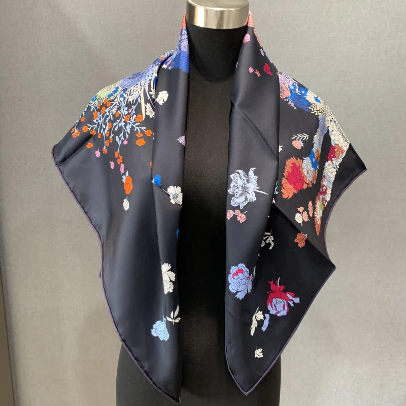 

Two Faced Silk Scarf 18mm 90CM Women Horse Print Bandanas Head Bag Accessories Luxury Shawls Hair Neck Scarves Foulard Femme