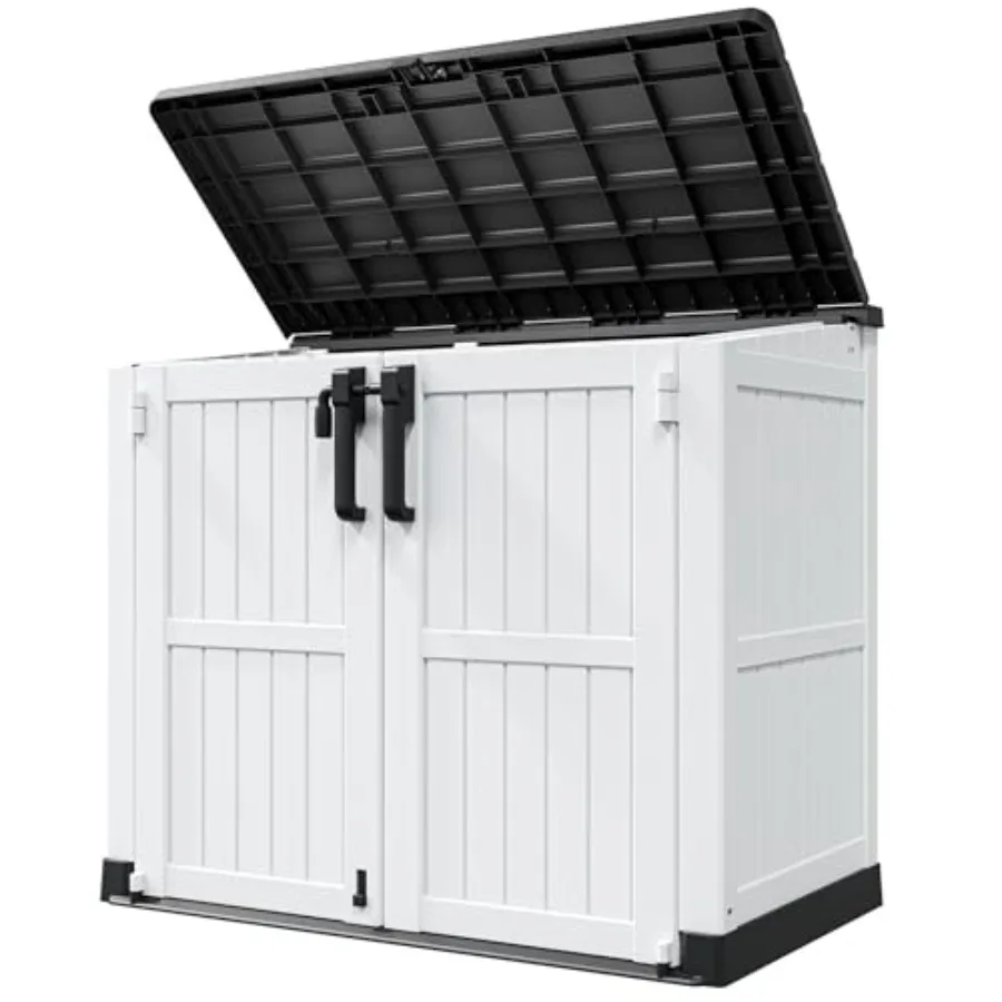 Outdoor resin storage shed for horizontal use, 36 cu ft capacity, gray color, weather-resistant and lockable portable cabinet