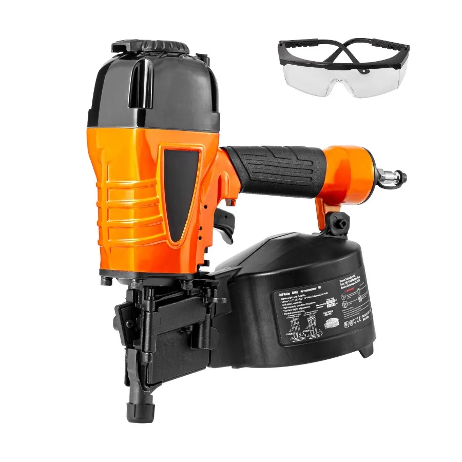 Pneumatic Siding Nail Gun 15 Degree 1-1/4 to 2-1/2 Coil Nailer with Tool-Less Depth Adjustment for Siding Pallet Sheathing Wood