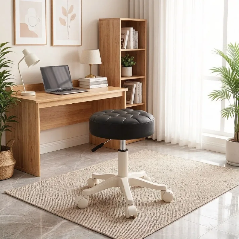 Rotating Adjustable Beauty Salon Stool with Wheels, Multifunctional Mobile Round Stool for Makeup, Dressing, Hairdressing