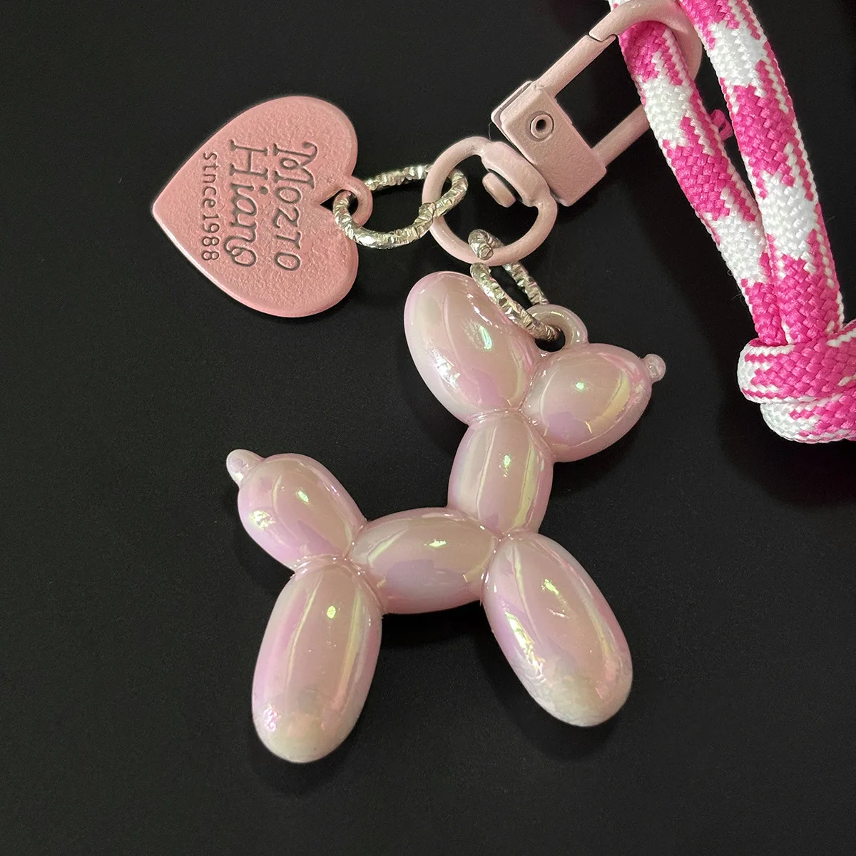 Braided rope pink balloon puppy bag charm keychain charm original diy tennis bear companion gift