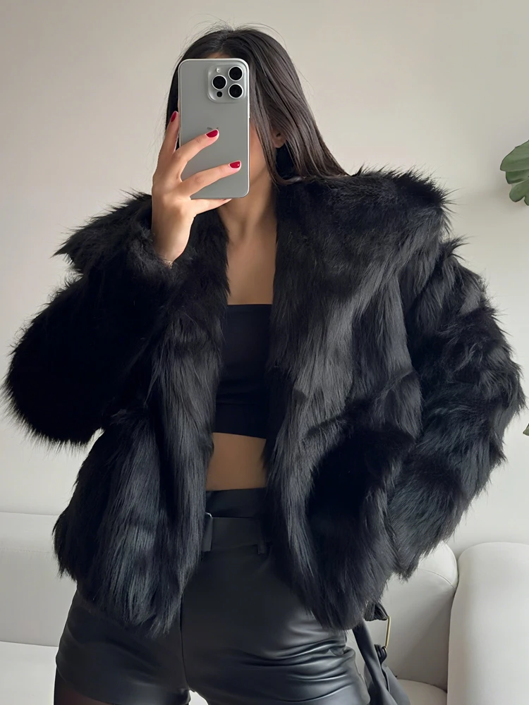 HXAO 2024 Woman Autumn Winter Faux Fur Coat Plush Fluffy Women\'s Jacket New in Outerwears White Red Gray Black Wool Blends Coats