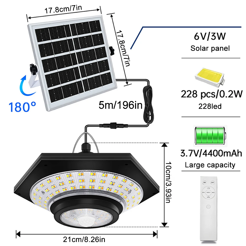 Hanglampen op zonne-energie Buitenlamp op zonne-energie Bewegingssensor 288 LED's Dimbare schuurlamp voor binnen Waterdicht tuinhuisje Tuin Garage Pat