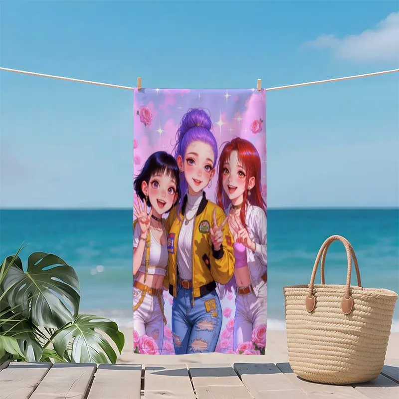 Toalla de Playa de Secado Rápido con Diseño de Trio de Chicas Anime, Impresión 2D de una Sola Cara, Toalla de Microfibra Suave para Playa, Piscina, Natación, Decoración Divertida y Vibrante, Regalo