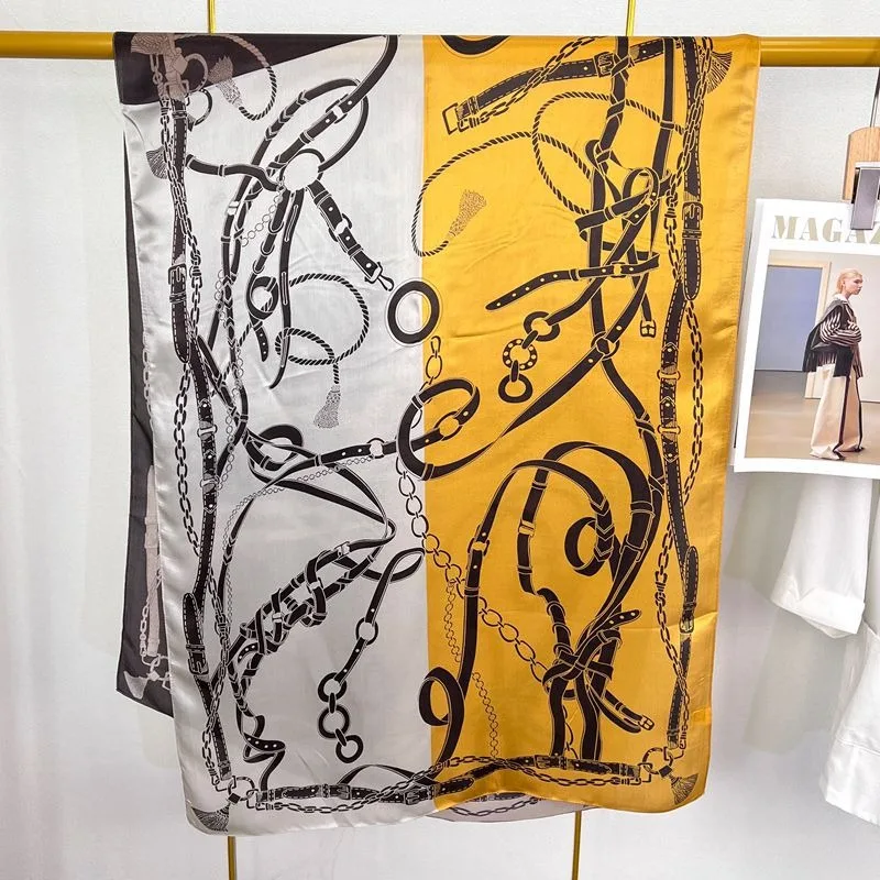 100% Mulberry Silk New Satin Vintage Printed Fresh Medium Long Scarf Head Scarf Shawl Wholesale