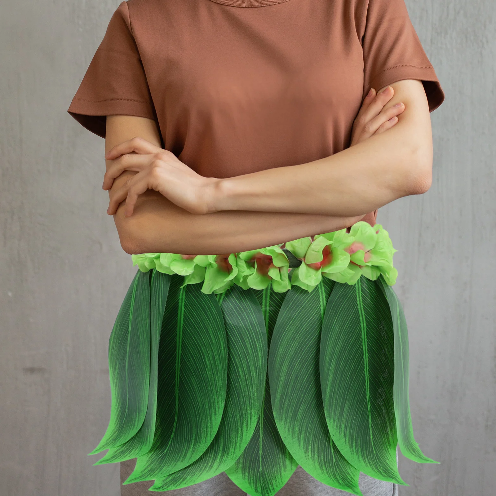 

Grass Hula Dance Skirt For Adults 28 Inches Green With Bright Flowers Adjustable Waist Tropical Party Costume Luau Wedding