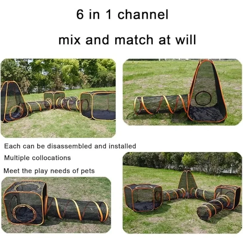 6-in-1 Tent Cat Enclosures with Tunnel for Indoor Outdoor Portable Playpen Play Tents for Cats Dogs Rabbit Ferrets Small Animals view 2