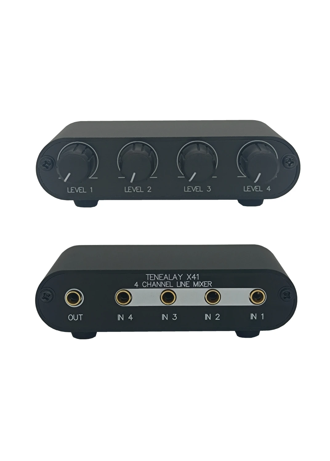 

(X41) 4 Way Audio mixer 3.5mm Stereo line levels control Box (4 in 1 out) mini passive mixer