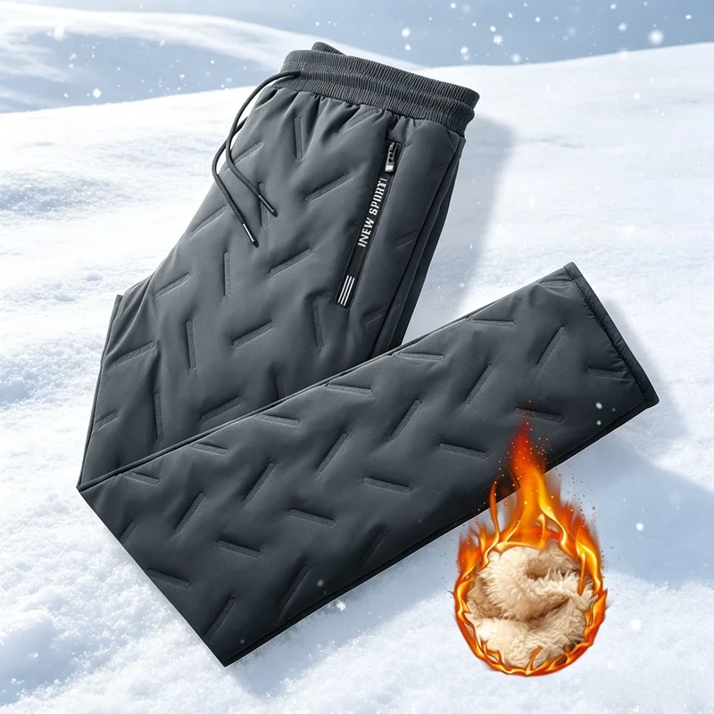 Winter Trousers Man Waterproof Pants Men's Large Size Outdoor Fleece Pants Winter Lambswool Sweatpants Snow Clothing Sets 3