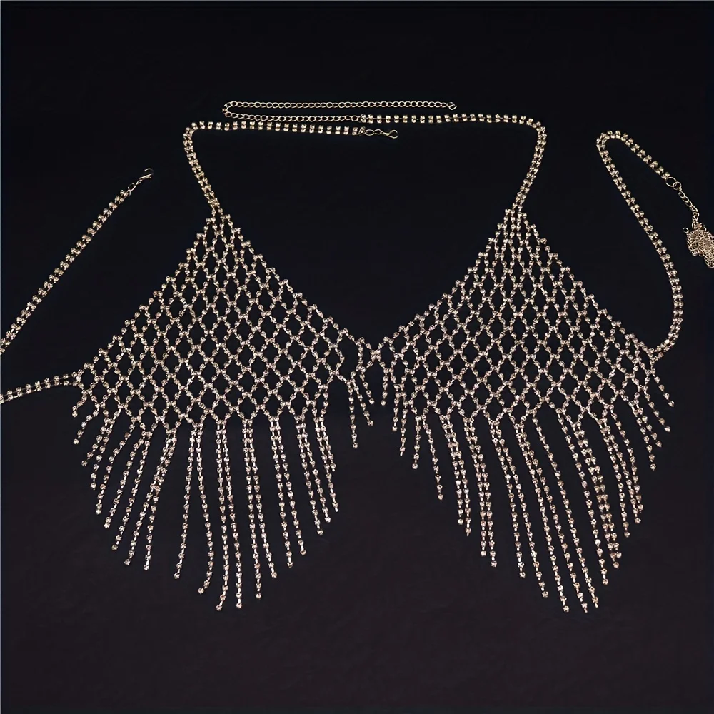 Luxury 2024 New Bra Chain Tassel Women's Chest Versatile Accessories Bohemian Sexy Beach Body Jewelry Crystal Fashion Beach Top view 4