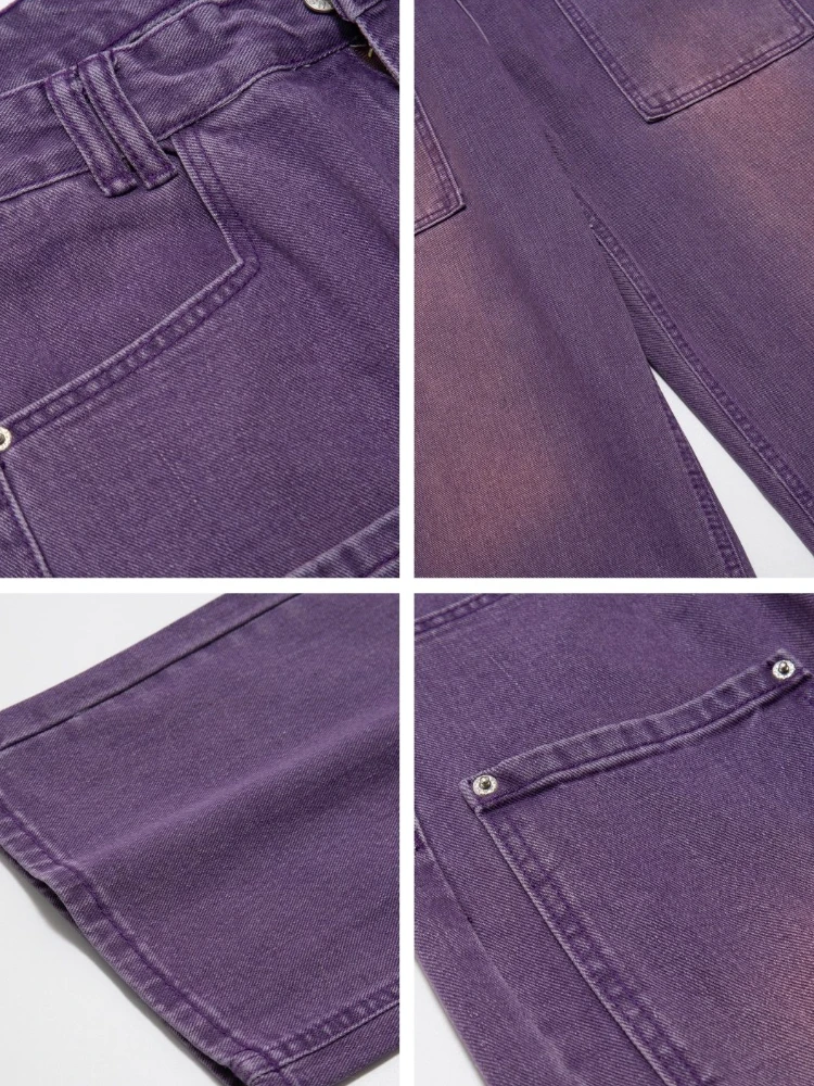 Wide Leg Jeans Women Purple Cool Unisex Summer Baggy Aesthetic
