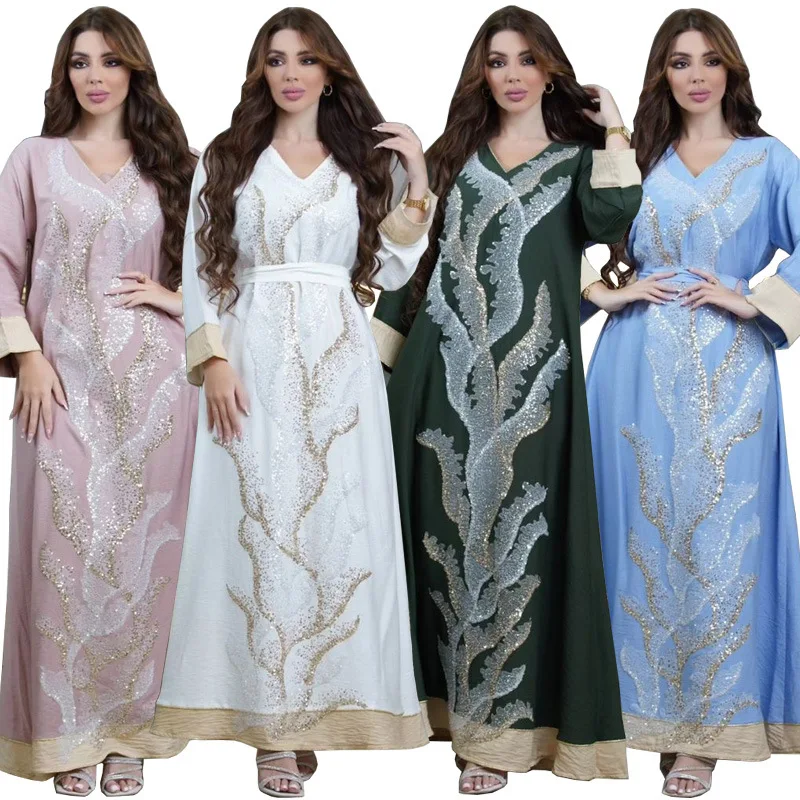 

Muslim Abaya with Beaded Embroidery Fashionable Middle Eastern Women's Clothing Arabic Style Perfect for Home and Casual Wear