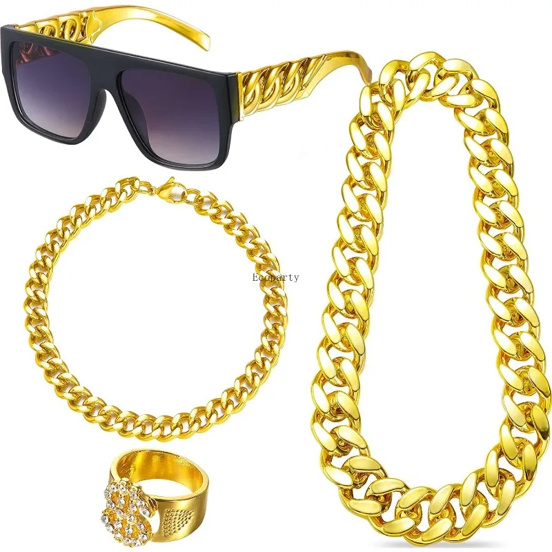 80er 90er Jahre Kostüme Outfit: 90er Hip Hop 80er 90er Jahre Kostüme für Männer Frauen 90er Outfit für Männer Fake Gold Chain 80er Jahre Accessoires Ecoparty
