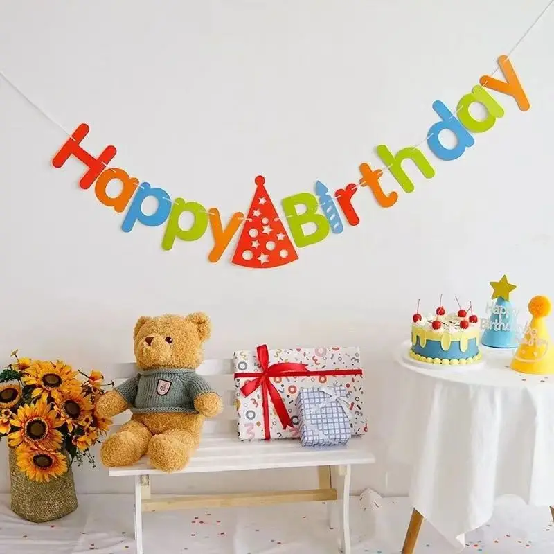 NEUE Happy Birthday Banner Wimpelkette Partydekoration Kinderdeko Kinderschmuck Baby Bunte Mädchen Jungen Partyzubehör – Detail 2