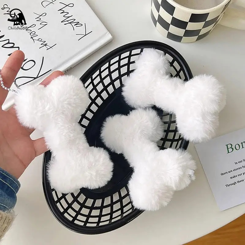 

10cm Plush Squeaking Bone Keychain Cartoon Kawaii Stuffed School Bag Pendant Soft Comfort Cute White Costume Decoration Gift