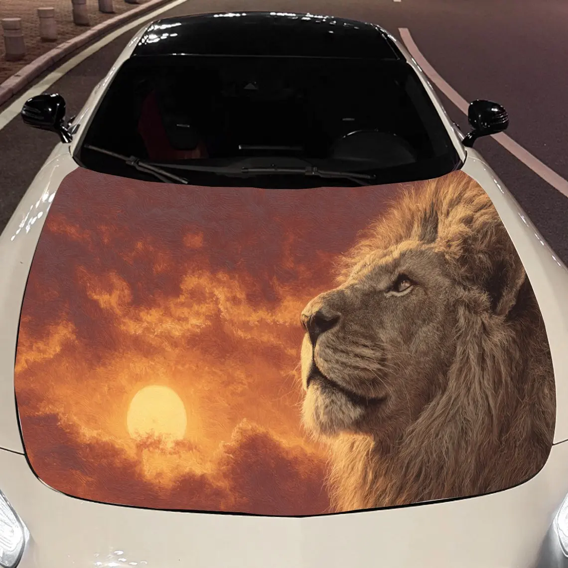 Car Decals A Lion Exuding Majesty And A Sense Of Grandeur Against A Sunset - Lit Sky Car Hood Sticker, Waterproof Self - Adhesiv