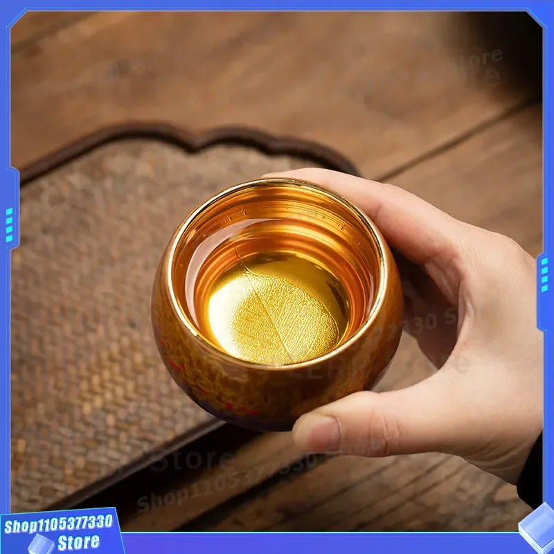 Luxury Lacquer Wood Leaf Teacup High End Gilt Kung Fu Master Cup Large Light Luxury Tea Ware Set For Traditional Chinese