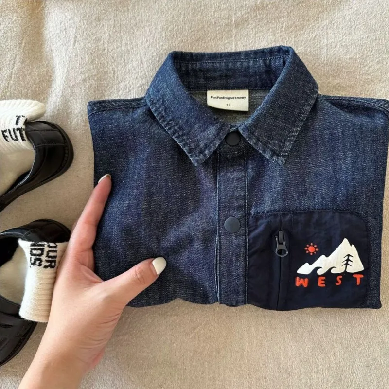 New Boys Girls Spring Autumn Clothing Denim Shirts Jackets Baby Kids Children Birthday Casual Clothes Tops Overcoats