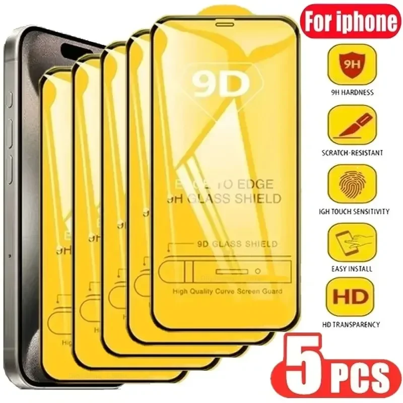 9D Protective Glass Screen Protector for iPhone 16 14 13 12 11 Pro Max Mini 7 8 Plus Tempered Glass for IPhone 11 15 XR XS MAX