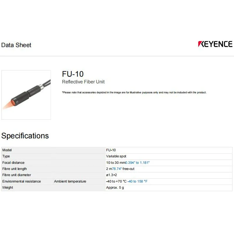 FU-10 100% Genuine KEYENCE Fiber Optic Sensor with Adjustable Spot Size for Reflective Detection,welcome to inquire