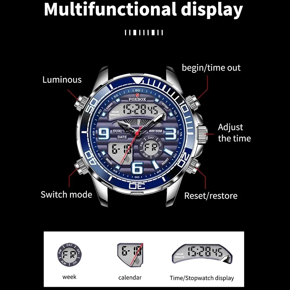 2024 Top Brand Luxury Digital Mens Watches Top Luxury Sport Quartz Wristwatch For Men All Steel Military Waterproof Clock+Box