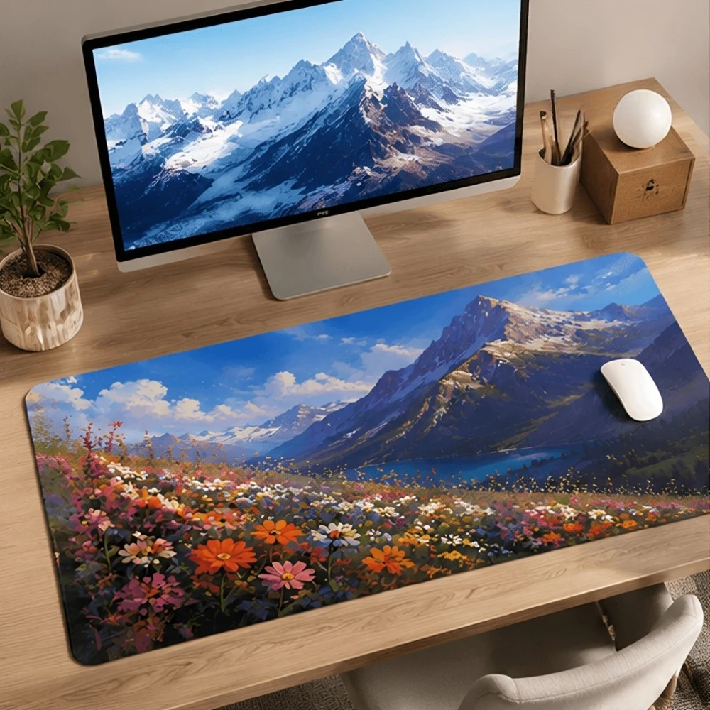 Simple mountain flower landscape printed office desk. Compatible with home offices, study rooms and desktop use pc accessories