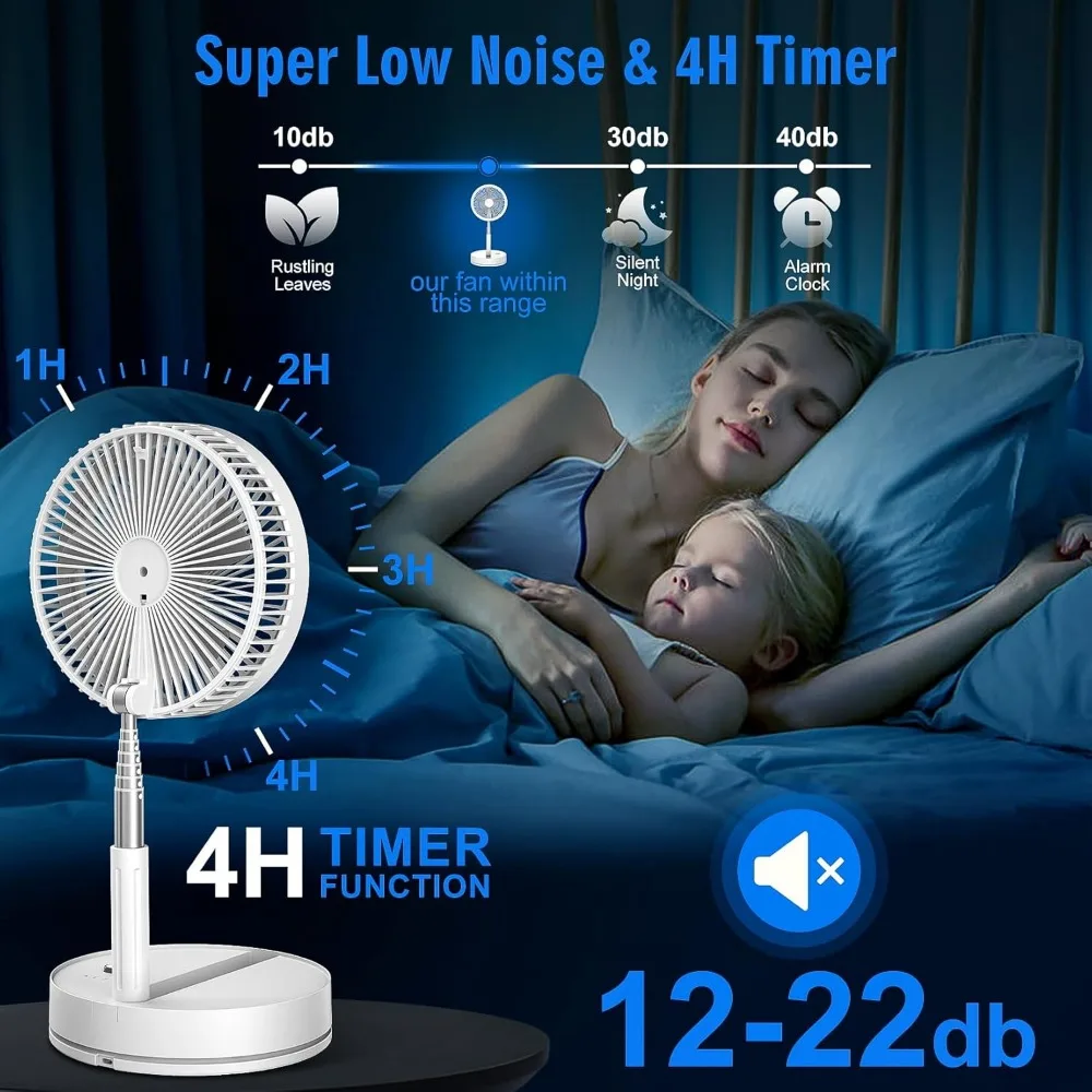 Ventilador oscilante de 9 pulgadas con mando a distancia, batería recargable de 7200mAh, ventilador de viaje plegable para suelo alto, ventilador de cama plegable Con Pedestal