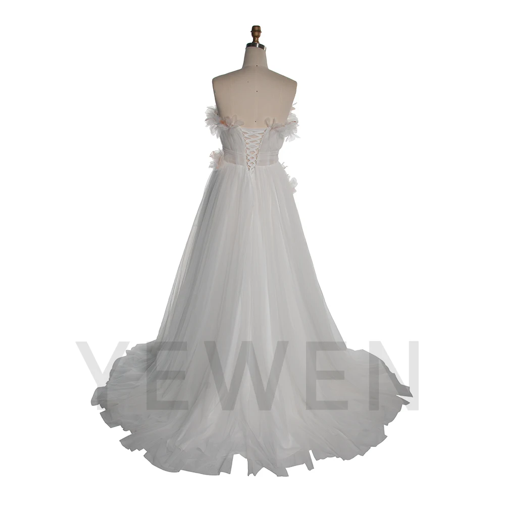 A ラインチュールドレス写真撮影用繊細な 3D 花柄誕生日ドレスブライダルドレス YW250052