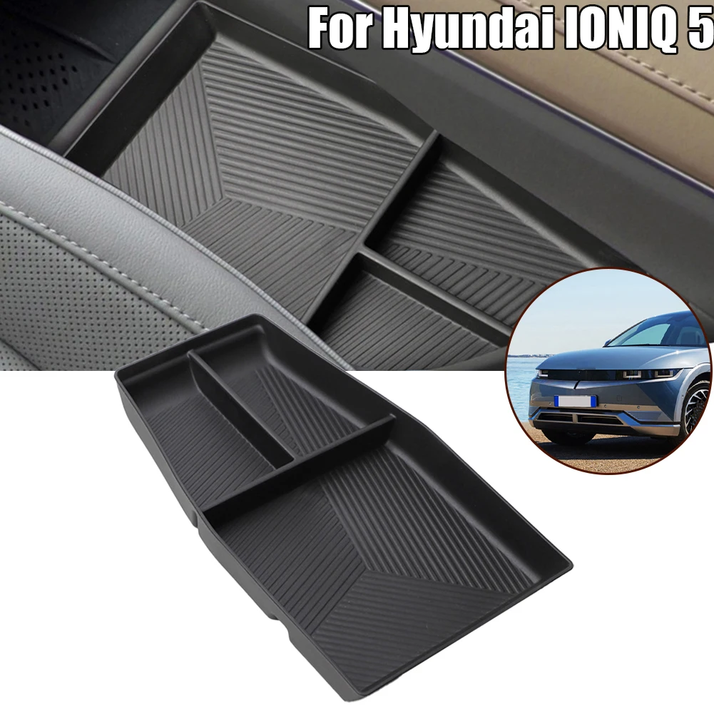 

ABS Black Center Console Storage Box Organizer Tray For Hyundai IONIQ 5 2021+ Armrest Compartment Interior Accessories