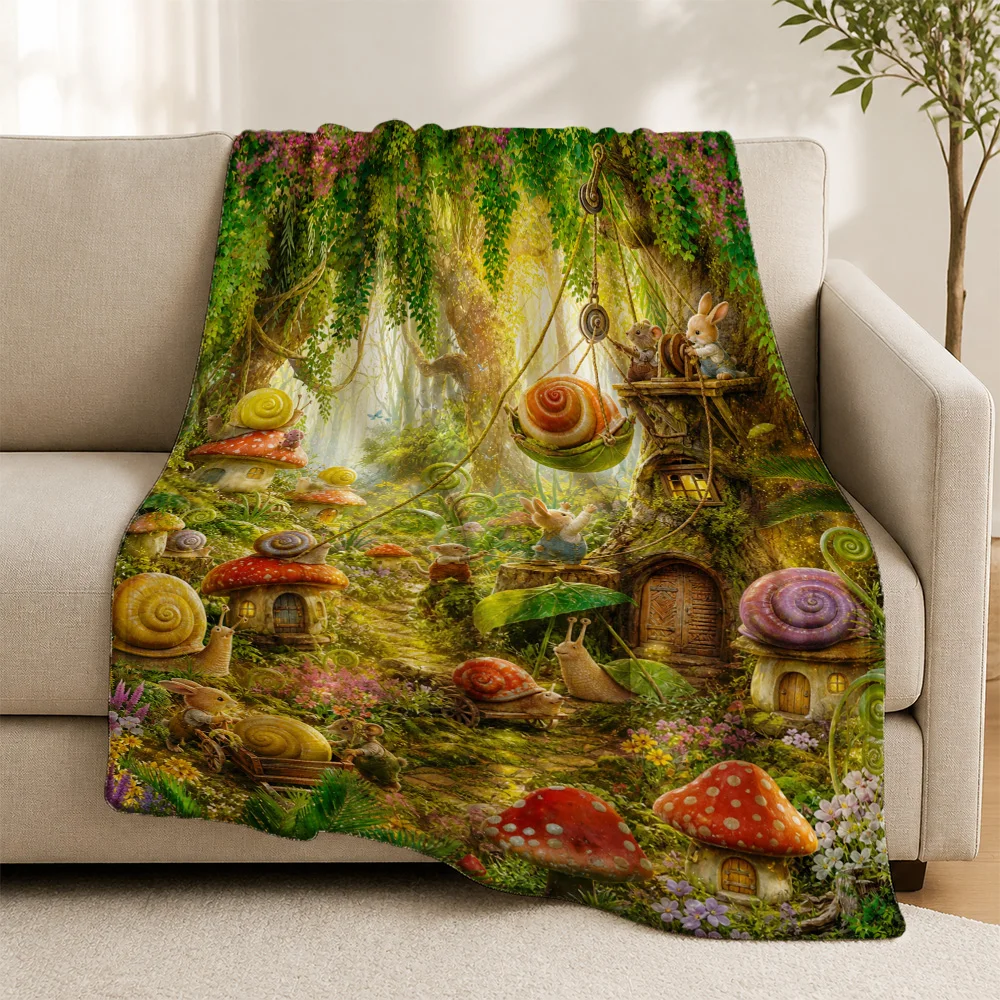 Whimsical Enchanted Forest Fairy Woodland Throw Blanket Cozy Sofa Couch Decor Tapestry Autumn Magical Home Gift