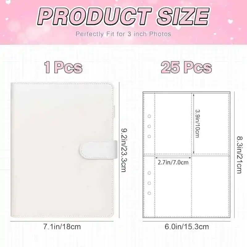 

New A5 6 Ring Kpop Photocard Binder with 25 Pack Double-sided 4-Pocket Card Pages, PU Binder Cover with Magnetic Buckle Closure
