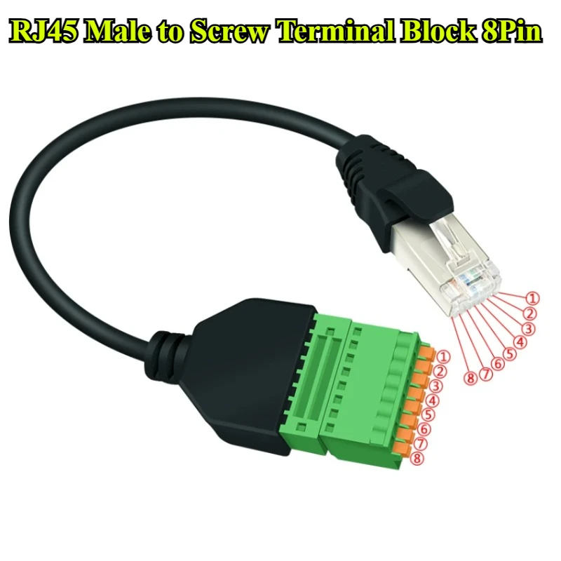 RJ45 to Screw Terminal Block 8P Connector Ethernet RJ45 Male Crystal Head to 8 Pin Screw Terminal Network Adapter for CCTV DVR