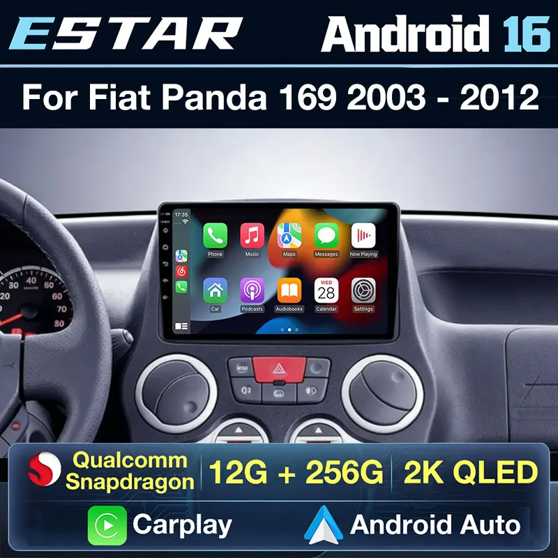 Wireless Carplay Auto Android 16 Car Radio For Fiat Panda 169 2003 - 2012 BT 360 Camera RDS Multimedia Stereo GPS QLED 4G LTE