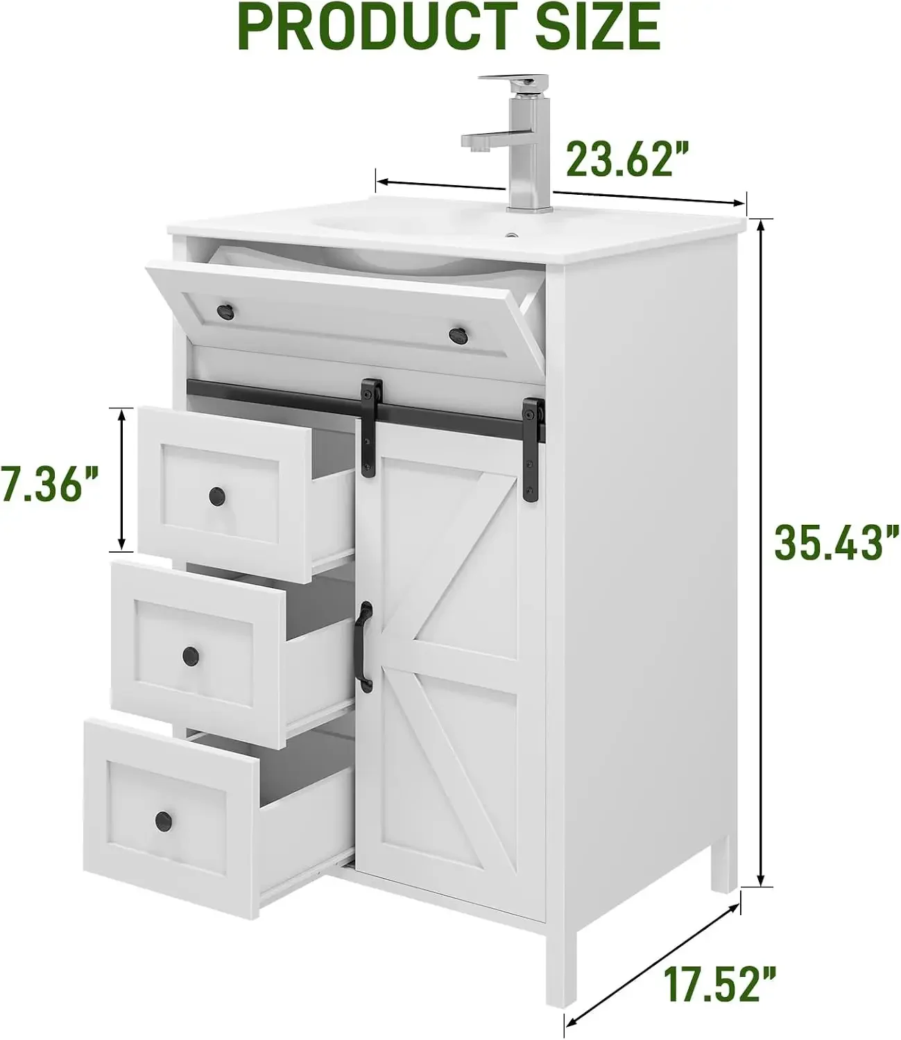24 Inch Bathroom Vanity with Sink Combo and Sliding Door, Freestanding Bathroom Storage Cabinet with 4 Drawers, Vintage Vanity C