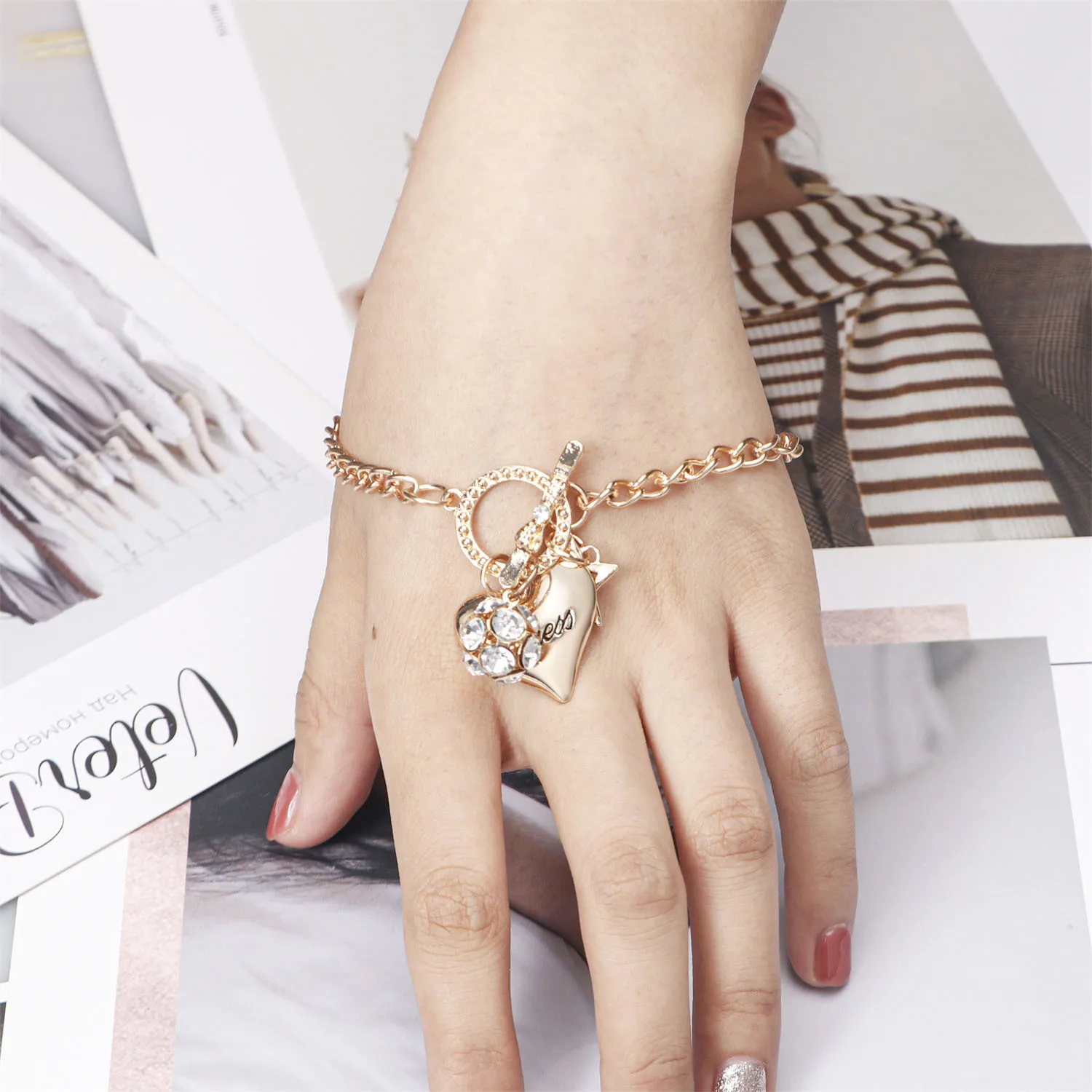New Arrival Love Heart Charms Bracelets for Women Gold Silver Color Bracelet Bangle Jewelry Europe American Style Gift image 4